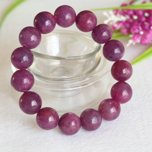 High Quality Natural Genuine Purple Red South Africa Ruby Stretch Bracelet Round Big beads 14mm 04360