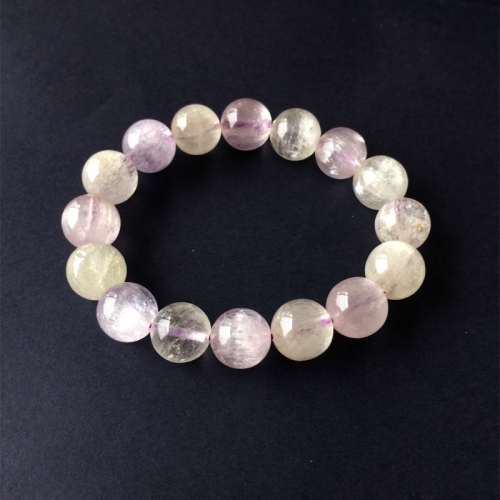 Natural Genuine Clear Light Yellow Purple Kunzite Stretch Finish Bracelet Round Big beads 12mm 05192