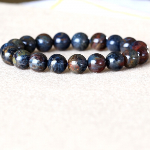 Genuine Natural Red Gold Blue Gold Pietersite Namibia Stretch Men's Bracelet Round Beads 10mm 05037