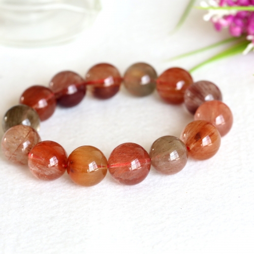 High Quality Natural Genuine Clear Green Red Orange Multi Color Rainbow Needle Hair Rutile Quartz Stretch Bracelet Round beads 16mm 04340