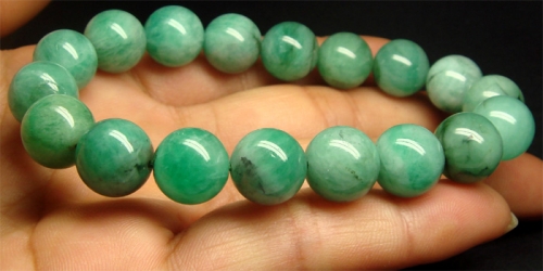 Natural Genuine Green Emerald Beryl Stretch Finish Bracelet Round Beads 11mm 02219