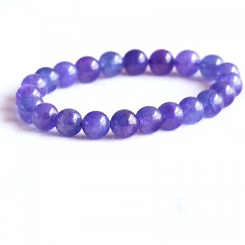 AAA High Quality Natural Genuine Tanzania Clear Purple Blue Tanzanite Stretch Finish Bracelet Round beads タンザナイト 8mm 05071