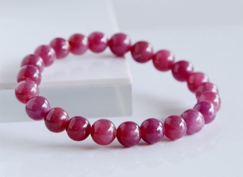 High Quality Natural Genuine Purple Red South Africa Ruby Stretch Bracelet Round beads 8mm 02821