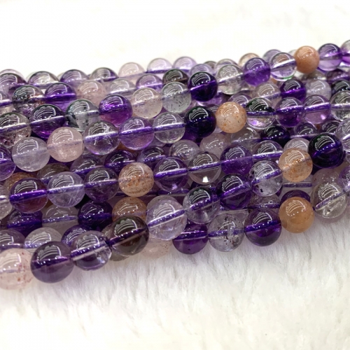 High quality Natural Clear Genuine Purple Super 7 Gold Sunstone Round Beads 16" 06344