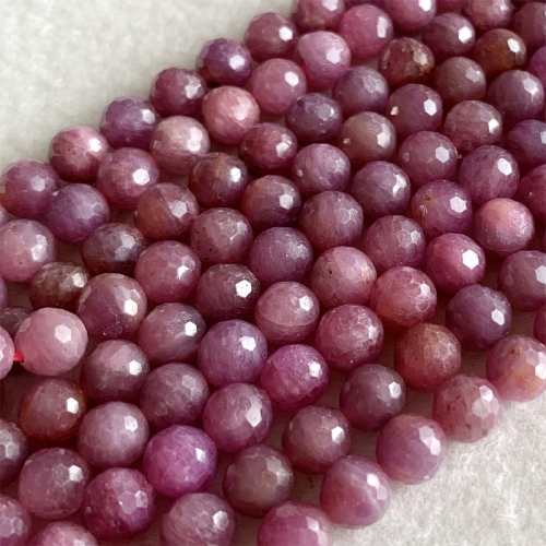 15.5" Sri Lanka  Natural Genuine Purple Pink Red Ruby Round Loose  Faceted Jewelry Necklace Bracelet Loose Beads  06362