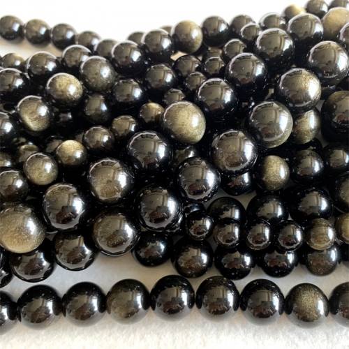 AAA High Quality Natural Genuine Black Flash Gold Light Obsidian Round Loose Beads 4-20mm 15" 06367