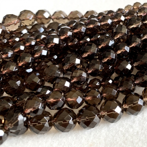 AAA High Quality Natural Genuine Brown Clear Tea Crystal Smoky Quartz Round Jewelery Loose Ball 64 Faceted Beads 15.5" 06360
