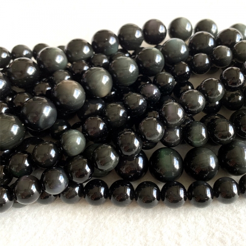 High Quality Natural Genuine Black Rainbow Flash Light Obsidian Round Beads 4-20mm 16" 06366