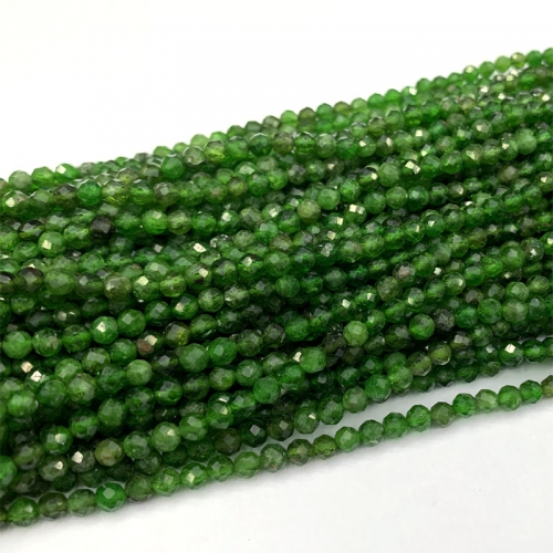 Genuine Natural Green Chrome Diopside Faceted Round Small Necklace Bracelets  Beads 2mm 3mm 4mm 15.5" 06380