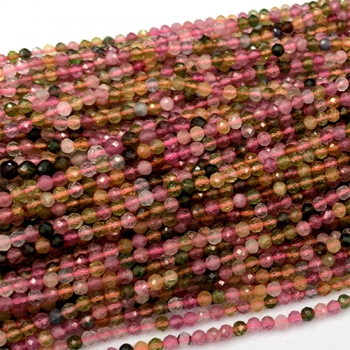 Natural Genuine AAA High Quality Purple Pink Blue Colorful Multi-Color Tourmaline Hand Cut Faceted Round Loose Small Beads 2mm 3mm 06386