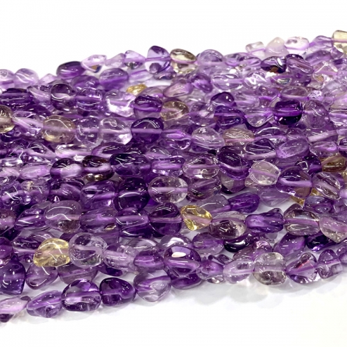 High Quality Natural Genuine Clear Purple Yellow Ametrine Quartz Crystal  Nugget Free Form Fillet Irregular Pebble necklace bracelet Beads 15.5" 06397