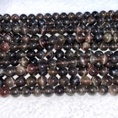 16" Natural Genuine Brown Red Wilconite Ilvaite Scpolite Andalusite Cats eye Round Loose Gemstone Jewelry Beads 06457