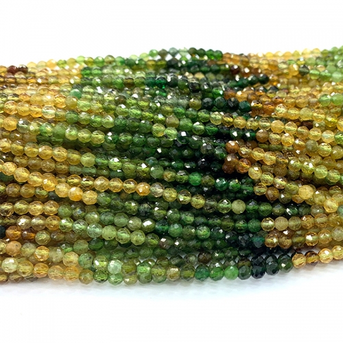 15.5 " Veemake High Quality Natural Genuine Gemstones Yellow Green Tourmaline Round Faceted Small making necklaces bracelets jewelry beads 06559