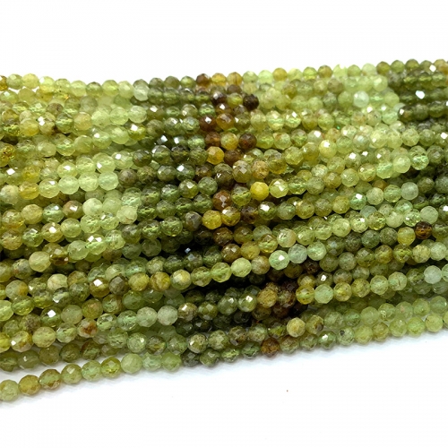 15.5 " Veemake High Quality Natural Genuine Yellow Green Tsavorite Garnet Round Faceted Small making necklaces bracelets jewelry beads 06576