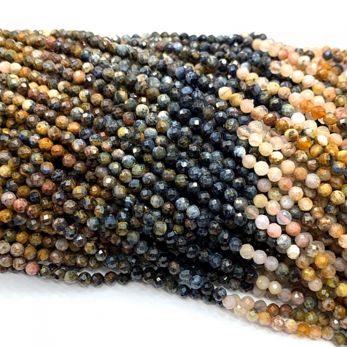 15.5 " Veemake High Quality Natural Genuine Gemstones Yellow Brown Blue Pietersite Round Faceted Small making necklaces bracelets jewelry beads 06583