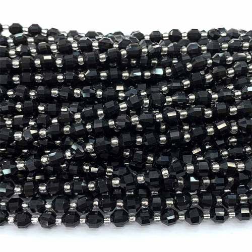 Veemake Natural Genuine Black Tourmaline Hard Cut Faceted Sharp Energy Column Loose Makeing Jewelry Bracelets Necklaces Beads 06623