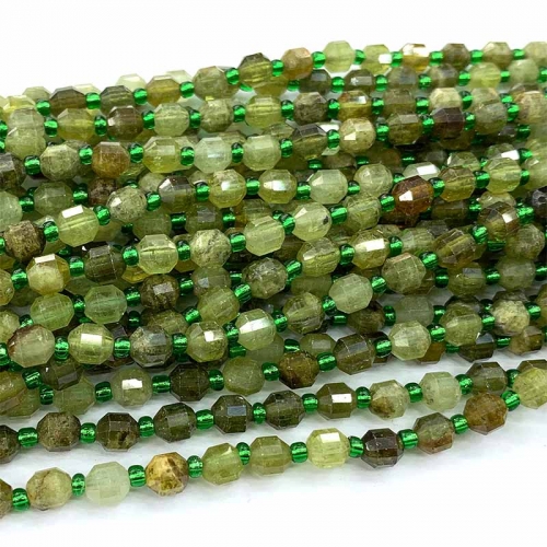 Veemake Natural Genuine Green Garnet Tsavorite Hard Cut Faceted Sharp Energy Column Loose Makeing Jewelry Bracelets Necklaces Beads 06612