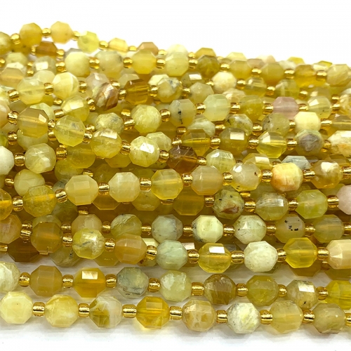 Veemake Natural Genuine Yellow Opal Hard Cut Faceted Sharp Energy Column Loose Makeing Jewelry Bracelets Necklaces Beads 06600