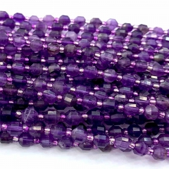 Veemake Natural Genuine Purple Amethyst Hand Cut Faceted Sharp Energy Column Loose Makeing Jewelry Bracelets Necklaces Beads 06611