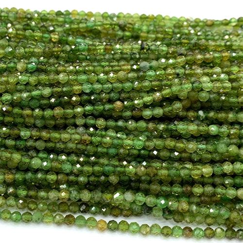 15.5 " Veemake High Quality Natural Genuine Gemstones Clear Green Tourmaline Round Faceted Small making necklaces bracelets jewelry beads 06749