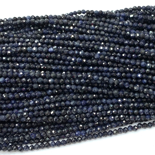 Veemake High Quality Natural Genuine Gemstones Dark Blue Sapphire Round Faceted Small Making Necklaces Bracelets Jewelry Beads 06725