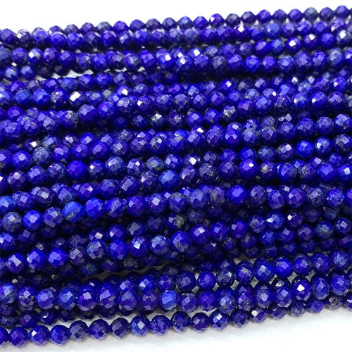 Veemake High Quality Natural Genuine Gemstones Dark Blue Lapis Lazuli Round Faceted Small Making Necklaces Bracelets Jewelry Beads 06743
