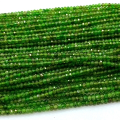 15.5 " Veemake Natural Genuine  Green Chrome Diopside Faceted Rondelle Small Jewelry beads 06689