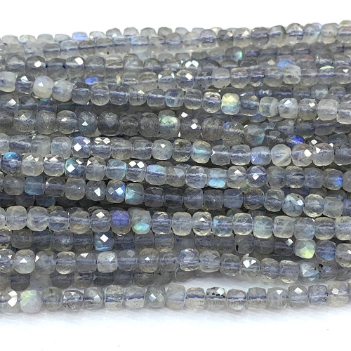 15.5 " Veemake Natural Genuine Blue Light Labradorite Irregular Cube Faceted Small Jewelry beads 06820