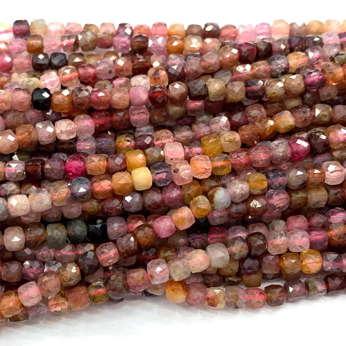 15.5 " Veemake Natural Real Genuine Colorful Yellow Pink Red Spinel  Irregular Cube Faceted Small Jewelry Beads 06815