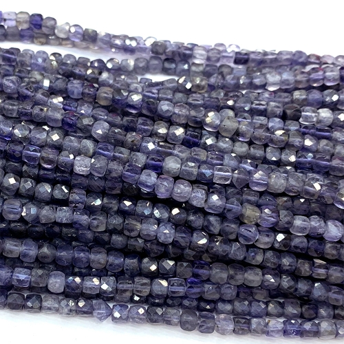 15.5 " Veemake Natural Genuine Blue Iolite  Irregular Cube Faceted Small Jewelry Beads 06816