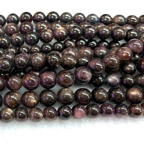 16 “ Veemake Natural Genuine Black Red Starlight Star Ruby Sapphire Round Loose Gemstone Jewelry Beads Making Necklaces Bracelets  06779