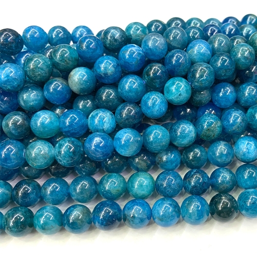 15.5 “ Veemake Natural Genuine Blue Apatite Round Loose Gemstone Jewelry Beads Making Necklaces Bracelets  06886