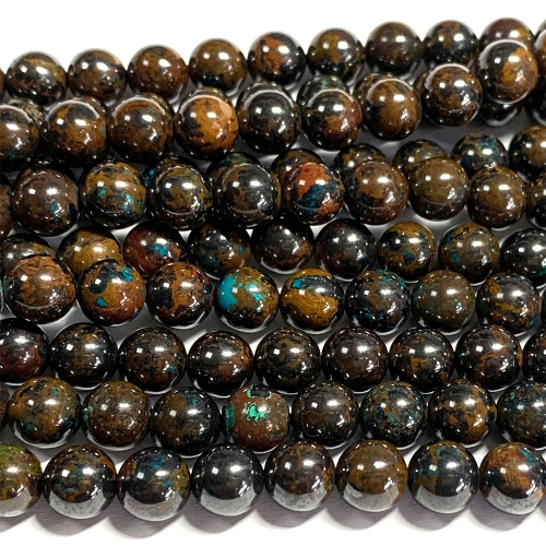 15.5“ Veemake Natural Genuine Brown Azurite Round Loose Gemstone Jewelry Beads Making Necklaces Bracelets  07050