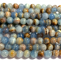 15.5“ Veemake Natural Genuine Blue Calcite Round Loose Gemstone Jewelry Beads Making Necklaces Bracelets  07035