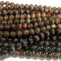 15.5“ Veemake Natural Genuine Brown Gray Black Red Wilconite Ilvaite Scpolite Cats Eye Round Loose Gemstone Jewelry Beads Making Necklaces Bracelets
