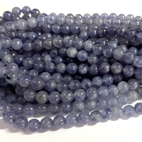 15.5" Veemake Natural Genuine Blue Iolite Round Loose Gemstone Jewelry Beads Making Necklaces Bracelets  07152