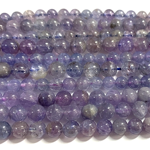 15" Veemake Natural Genuine Purple Blue Tanzanite Round Loose Gemstone Jewelry Beads Making Necklaces Bracelets  07144