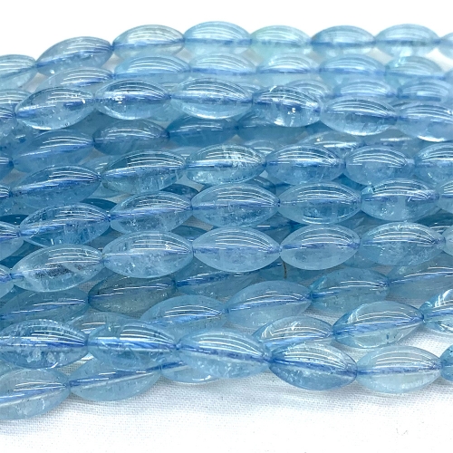 15.5" Veemake Natural Genuine Top High Quality Clear Blue Aquamarine Rice Oval Loose Gemstone Jewelry Beads Making Necklaces Bracelets  07073