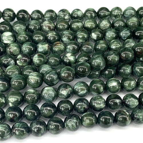 15.5" Veemake Natural Genuine Green Seraphinite Round Loose Gemstone Jewelry Beads Making Necklaces Bracelets  06896
