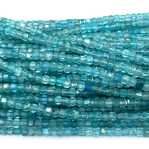 15.5 " Veemake Natural Clear Blue Fluorapatite  Edge Cube Faceted Small Jewelry Necklaces Bracelets Loose Beads 4mm 07249