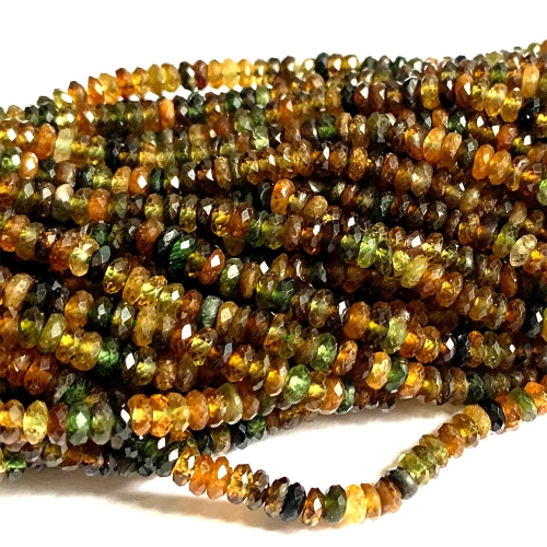 15.5 " Veemake Natural Genuine Yellow Green Tourmaline Faceted Small Rondelle Jewelry beads 07255