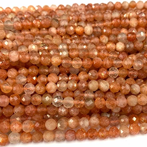 15.5 " Veemake Natural Genuine Gemstones Gold Sanidine Sunstone Round Faceted Making Necklaces Bracelets Jewelry Beads 07299