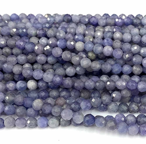 15.5 " Veemake Natural Genuine Gemstones Blue Tanzanite Round Faceted Making Necklaces Bracelets Jewelry Beads 07297