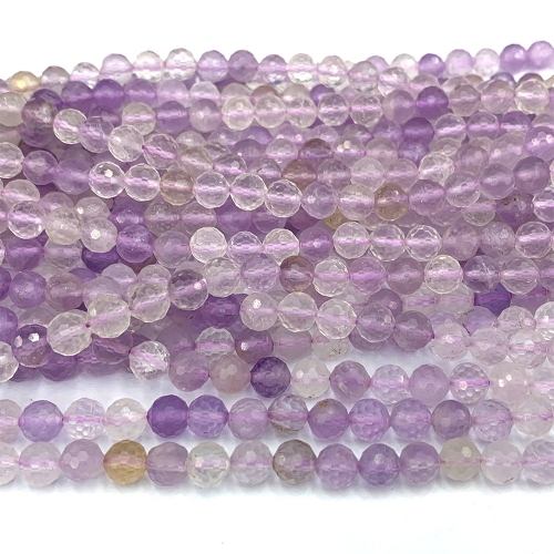 15.5 " Veemake Natural Genuine Gemstones Purple Yellow Ametrine Round Faceted Making Necklaces Bracelets Jewelry Beads 07283