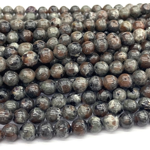 15.5" Veemake Natural Genuine Real Brown Flame Stone Yooperlite Round Loose Gemstone Jewelry Beads Making Beads 07369