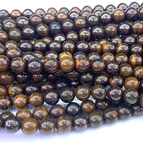 Veemake Genuine Natural Brown Iron Tiger Stone Loose Necklaces Bracelets Round Beads Jewelry Making  15.5" 07332