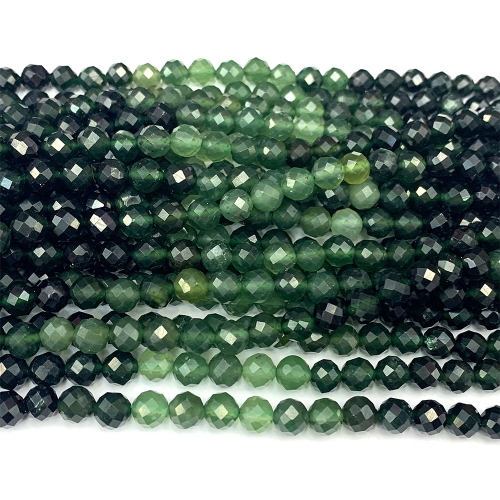 15.5 " Veemake Natural Genuine Gemstones Canada Green Jade Round Faceted Making Necklaces Bracelets Jewelry Beads 07321