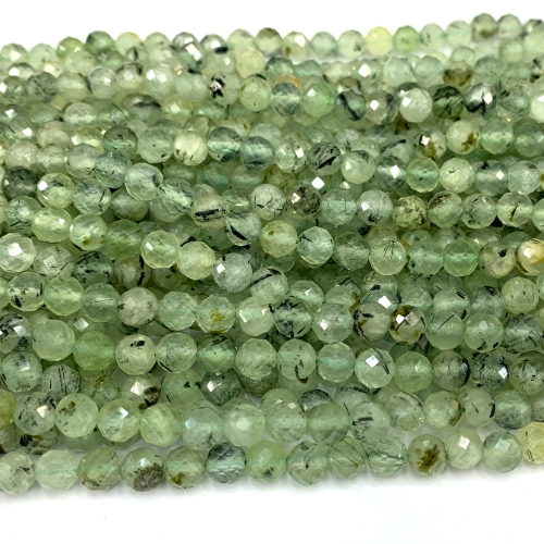 15.5 " Veemake Natural Genuine Gemstones Green Prehnite Round Faceted Making Necklaces Bracelets Jewelry Beads 07284