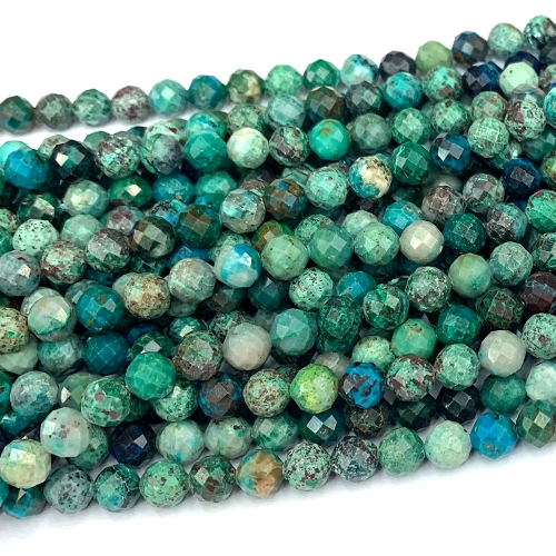15.5 " Veemake Natural Genuine Gemstones Green Blue Chrysocolla Faceted Making Necklaces Bracelets Jewelry Loose Beads 07312