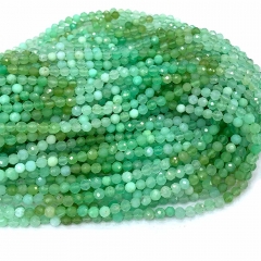 15.5 " Veemake High Quality Natural Genuine Gemstones Green Chrysoprase  Round Faceted Small making necklaces bracelets jewelry beads 07295